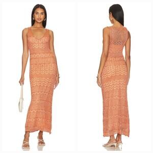 SNDYS x REVOLVE Crochet Maxi Dress in Red Shimmer